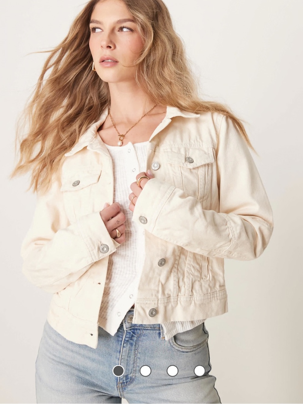 We The Free Rumors Cream Denim Trucker Jacket